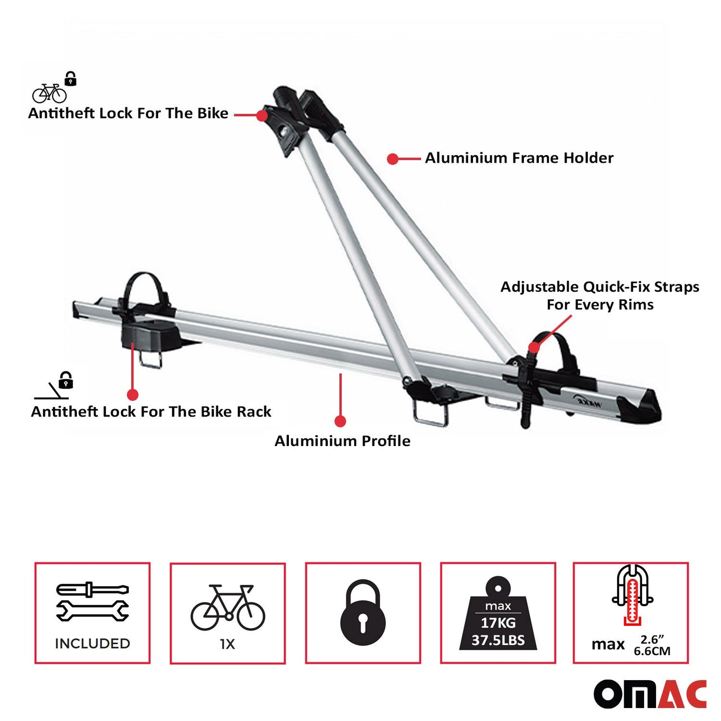 2Pcs Pro Bike Carrier Roof Mount Aluminum Bicycle Rack Cycling Car Truck SUV
