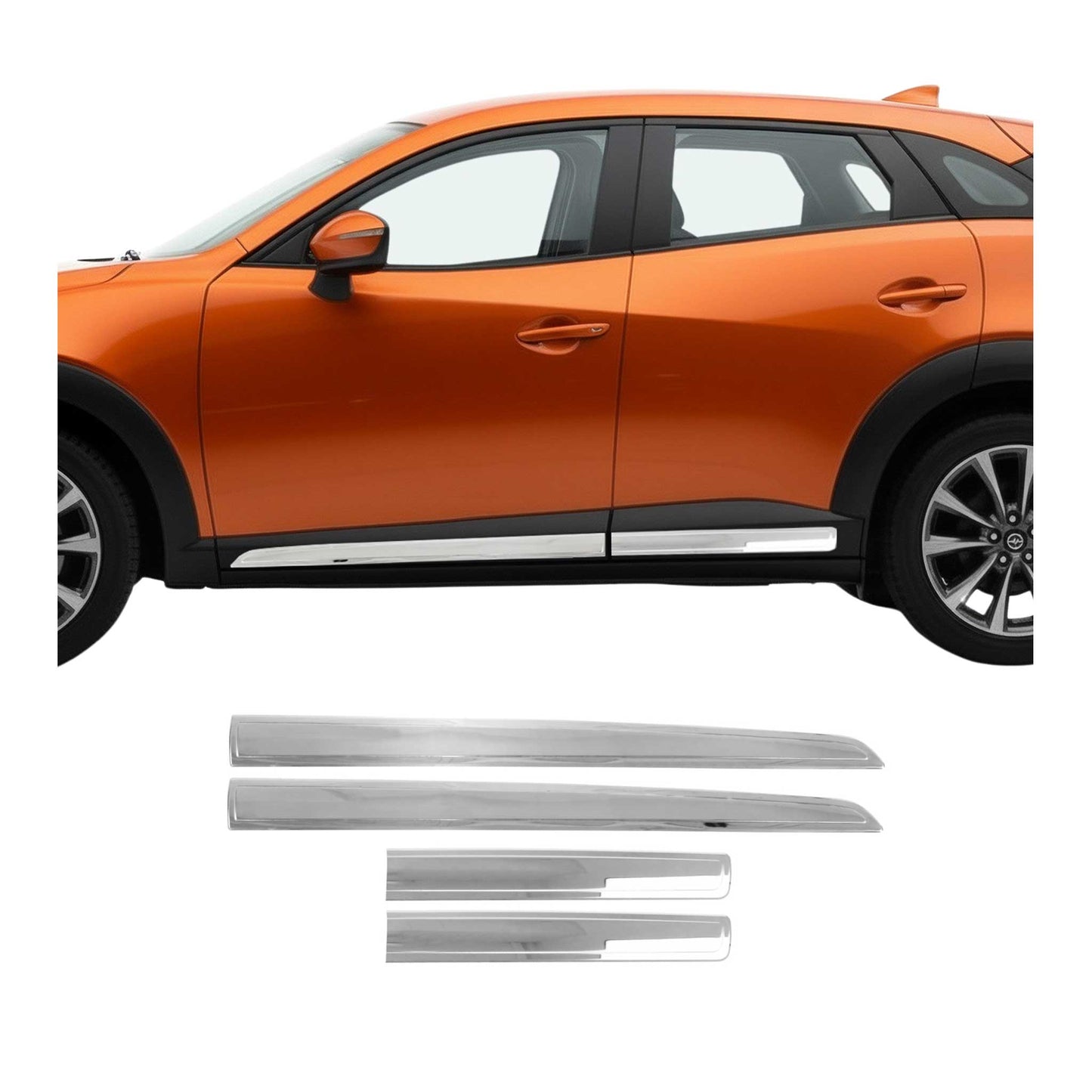 2016-2021 Mazda CX-3 Side Door Molding Trim Skirt Garnish Stainless Steel Silver 4 Pcs