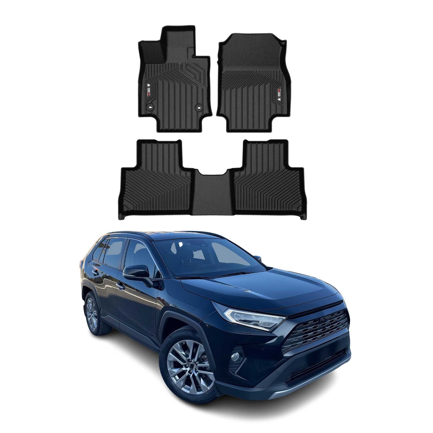 2019-2025 Toyota RAV4 Gas Premium Floor Mats Liners First and Second Row Set Black