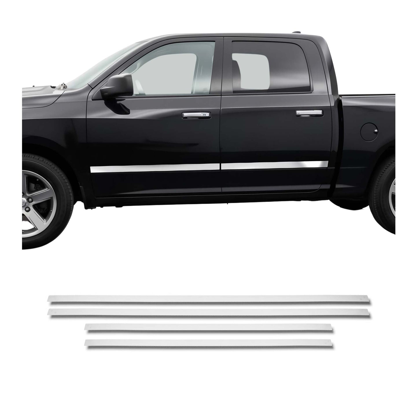 2014-2019 GMC Sierra Crew Cab 1500/2500/3500 Side Door Molding Trim Stainless Steel Silver 4x