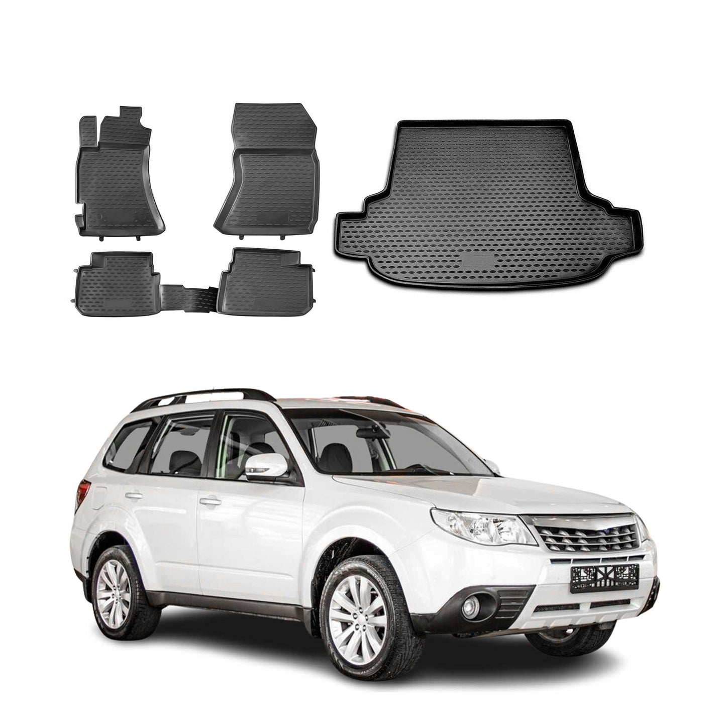2009-2013 Subaru Forester III Floor Mats & Cargo Liner Full Set All Weather Black