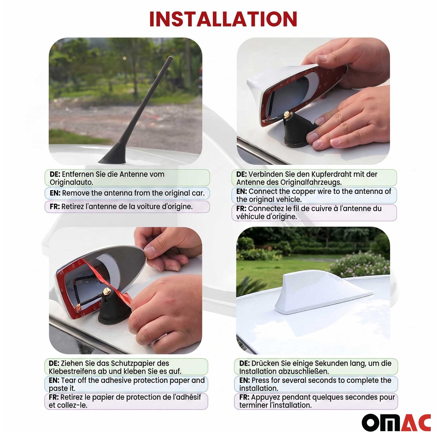 Car Shark Fin Antenna Roof Radio AM/FM Signal Aerial Accessories White
