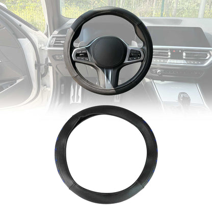 14.5-15.5’’ Steering Wheel Cover Blue Stitch Leather Anti-slip Breathable