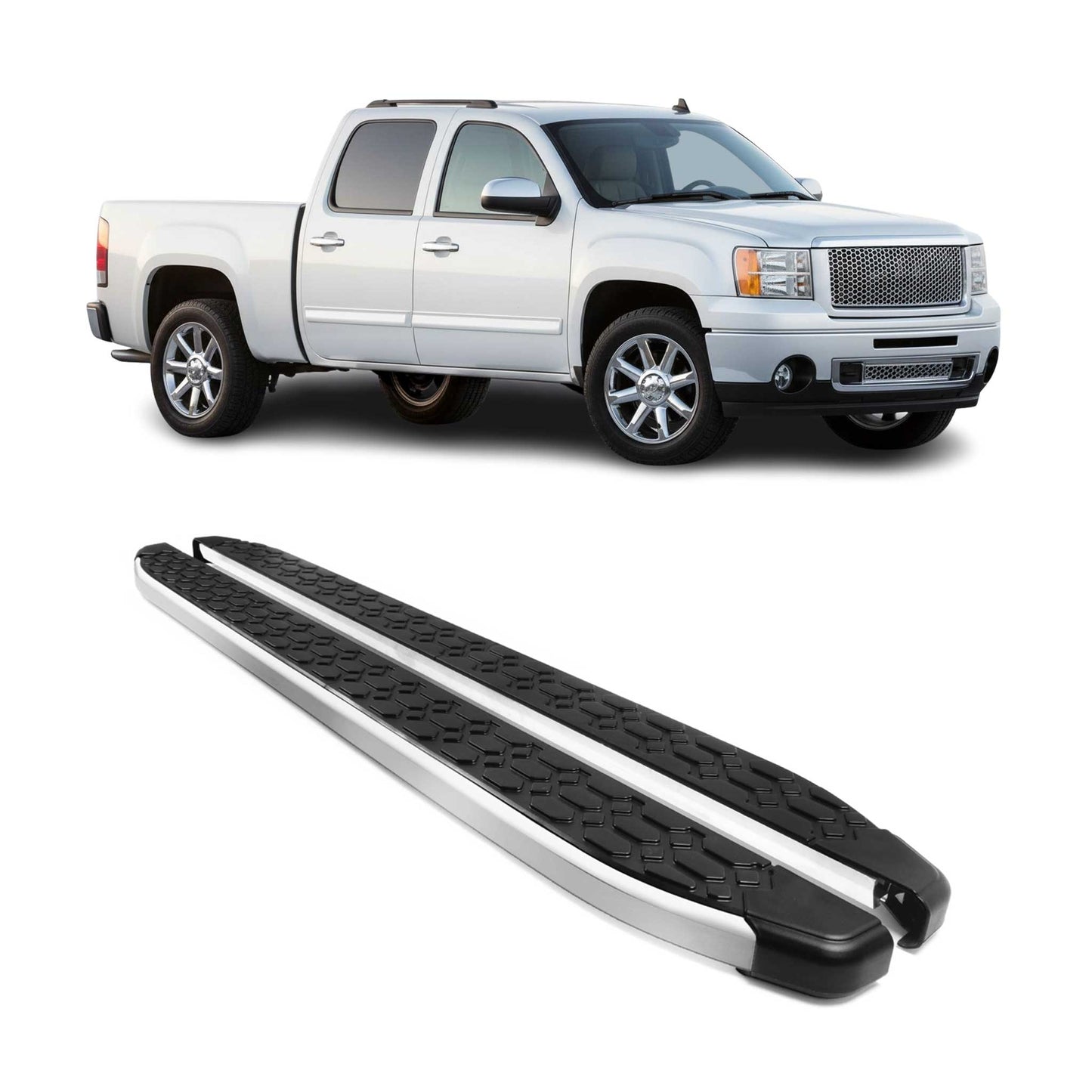 2007-2013 GMC Sierra Running Boards Side Steps Silver & Black