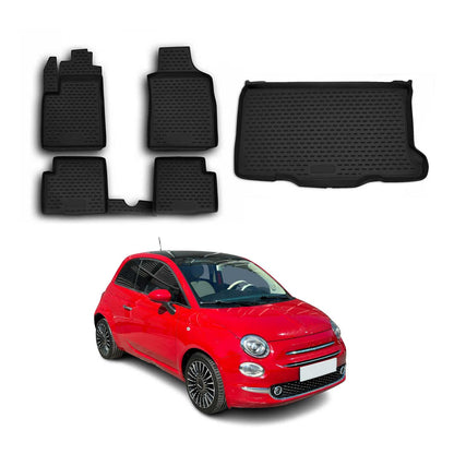 2011-2014 Fiat 500 500C Pre-FL Floor Mats & Cargo Liner Full Set All Weather Black