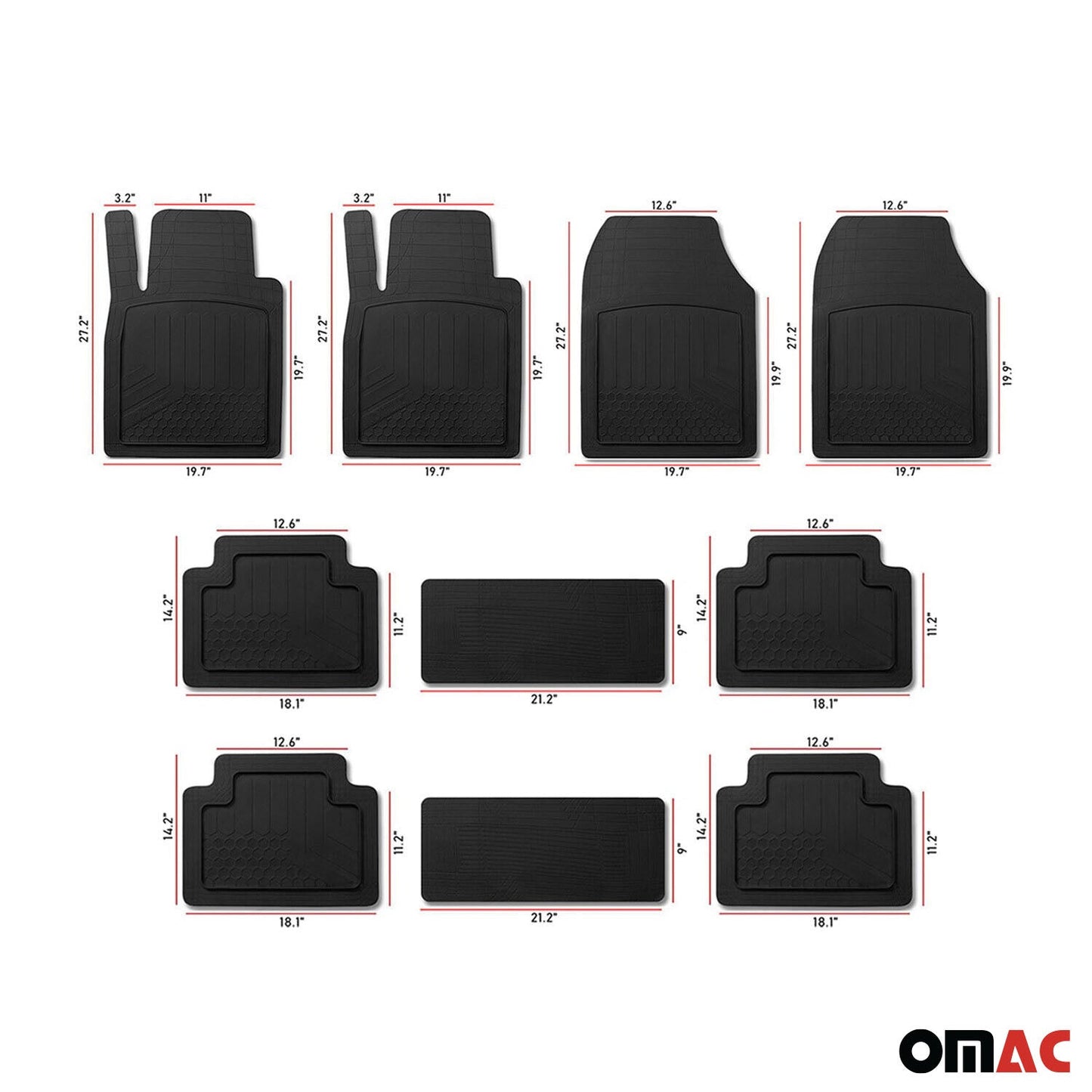 2022-2026 Jeep Wagoneer Floor Mats Liner 3-Row Car Universal Black 8 Pcs