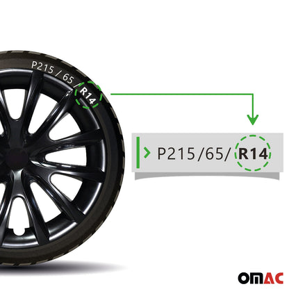 Bicolo Hub Caps Wheel Cover 14" Black & Black Full Set 4 pcs.