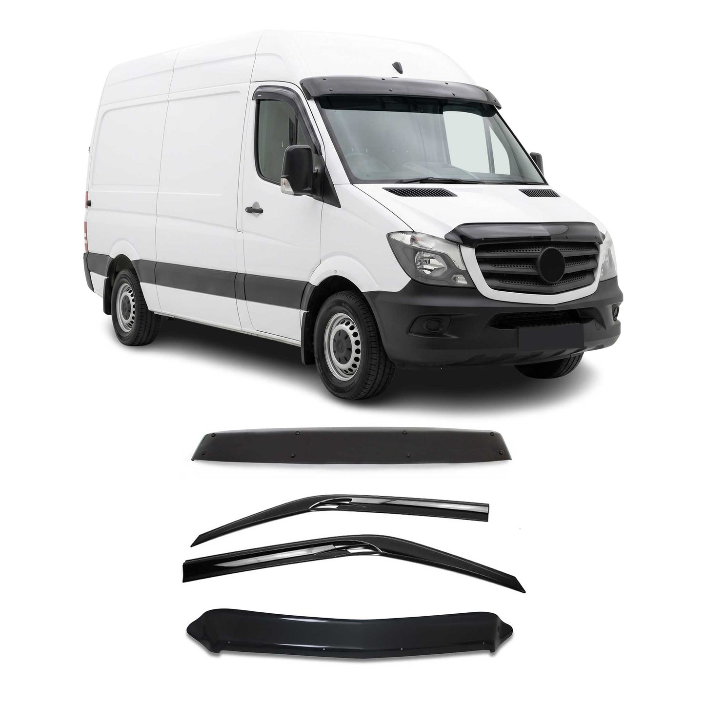 2014-2018 Mercedes Sprinter W906 Sun Visor Bug Shield Window Visor Deflector Kit 4Pcs Smoke