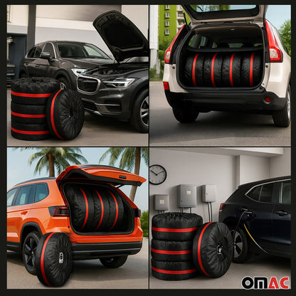 4 Pcs 14''-17" Car Spare Tire Cover Wheel Storage Bag Auto Protector Accessories
