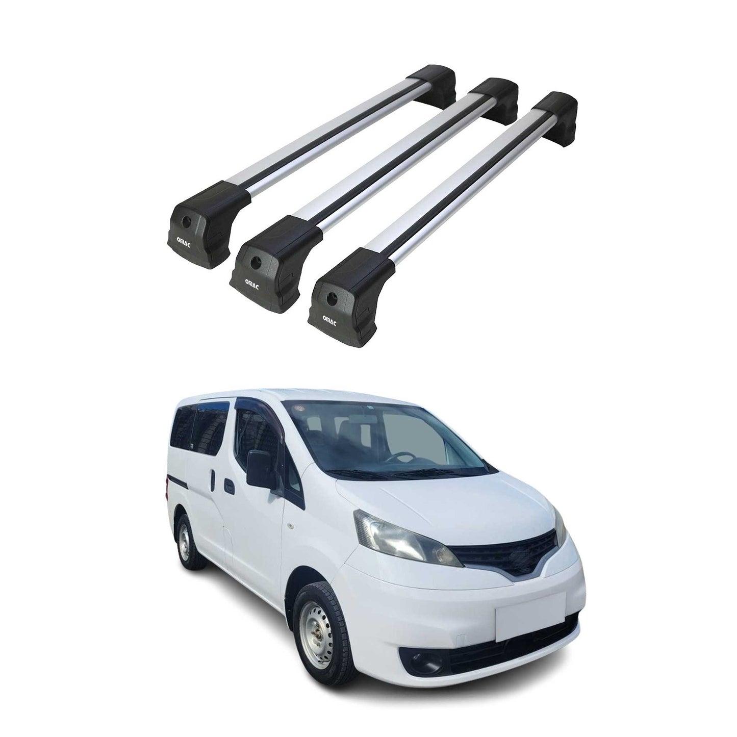 2015-2018 Chevrolet City Express Roof Rack Cross Bars 3Pcs Silver