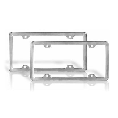 2 Pcs Brushed Chrome S. Steel License Plate Frame Tag Holder