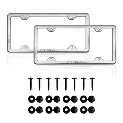 CUBA Print License Plate Frame Tag Holder Chrome S. Steel Set 2 Pcs.