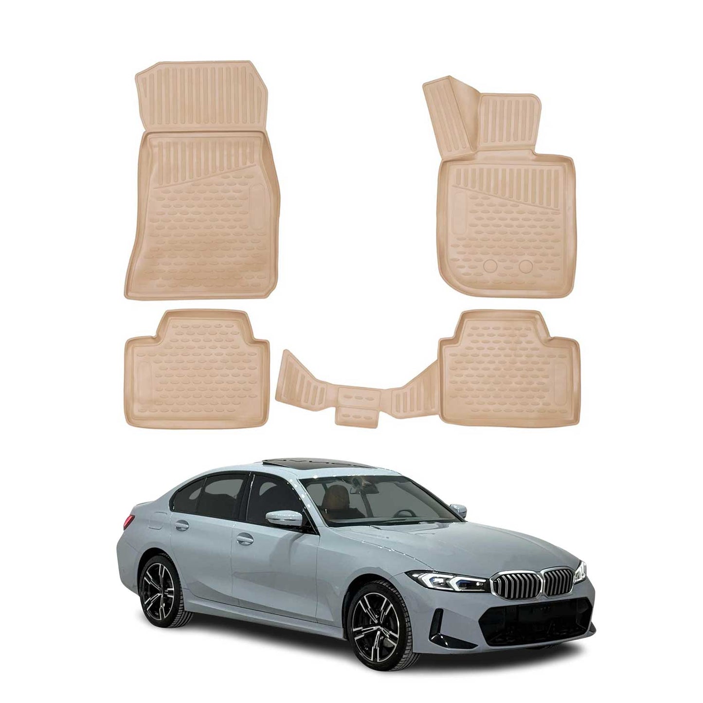 2019-2026 BMW 3 Series G20 Sedan / G21 Touring Floor Mats Liners Full Set All Weather Beige