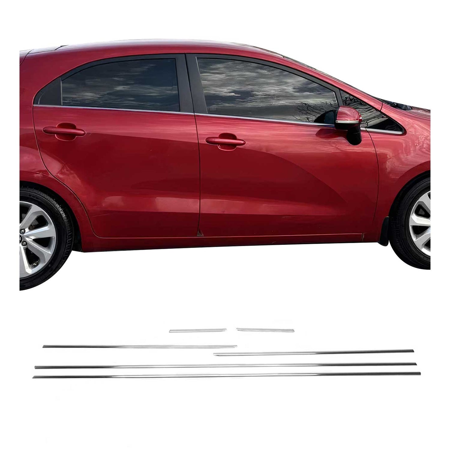 2012-2015 Kia Rio Window Molding Trim Streamer Stainless Steel Silver 6Pcs