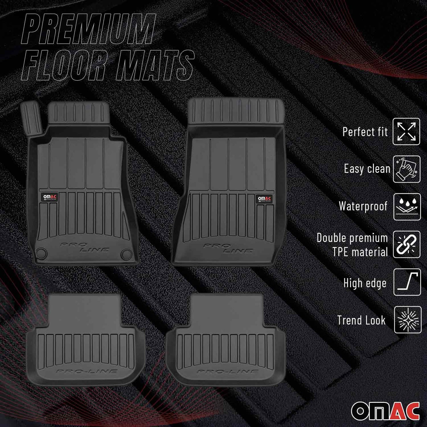2002-2009 Mercedes CLK Class C209 A209 Premium Floor Mats Liners Full Set All Weather Heavy Duty Black