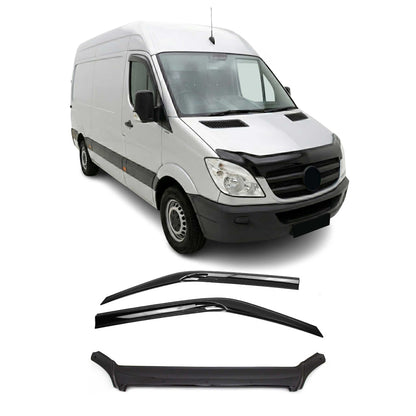 2006-2013 Mercedes Sprinter W906 Bug Shield Hood Deflector & Window Visor Kit 3Pcs Smoke