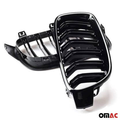 2012-2019 BMW 3 Series Sedan Wagon F30 F31 M3 Style Front Kidney Grille M3 Style Gloss Black Dual Slat