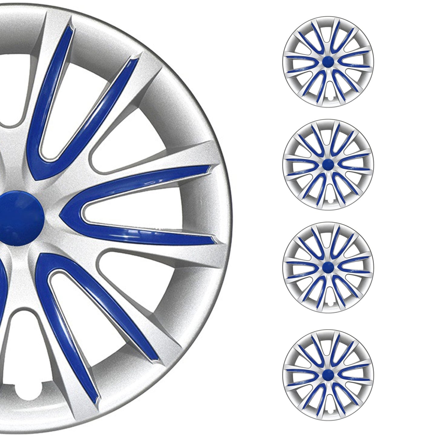 Bicolo Hub Caps Wheel Cover 15" Gray & Dark Blue Full Set 4 pcs.