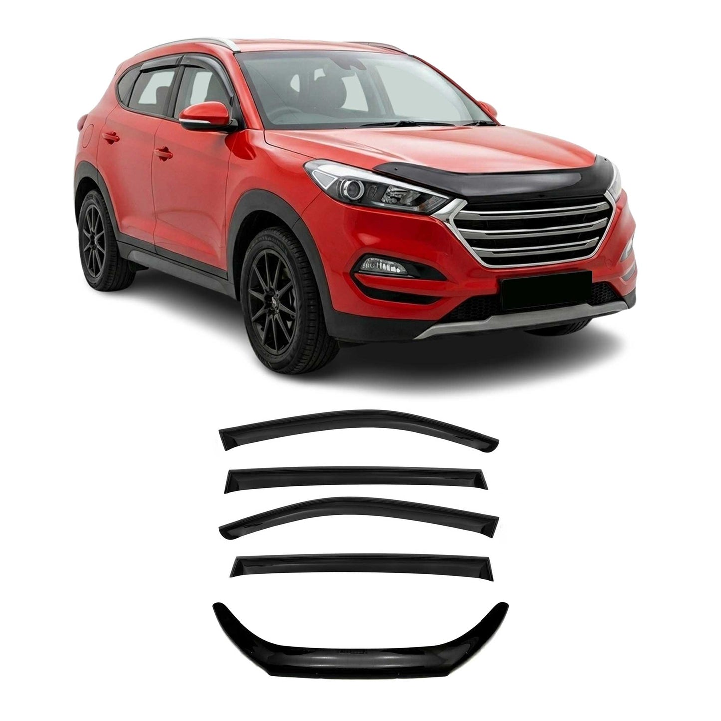 2016-2018 Hyundai Tucson Bug Shield Hood Deflector & Window Visor Kit 5Pcs Smoke
