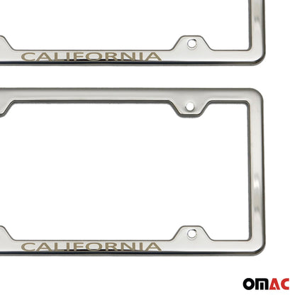 CALIFORNIA Print License Plate Frame Tag Holder Chrome S. Steel 2 Pcs.