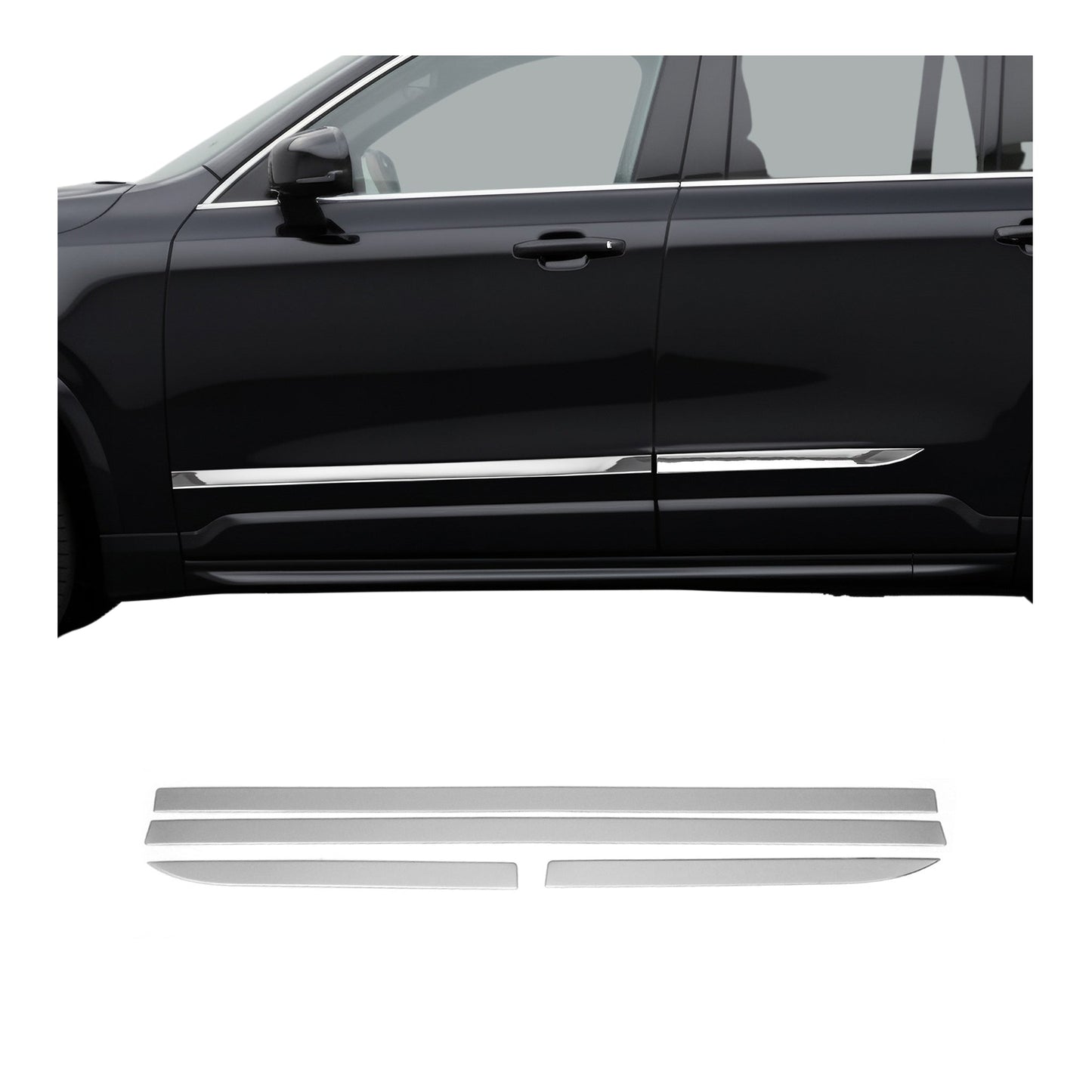 2016-2026 Volvo XC90 Side Door Molding Trim Skirt Garnish Stainless Steel Silver 4 Pcs