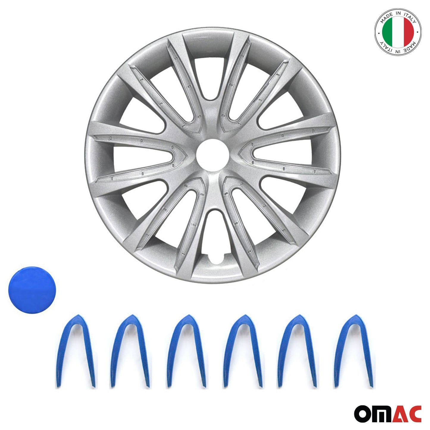 Bicolo Hub Caps Wheel Cover 15" Gray & Dark Blue Full Set 4 pcs.