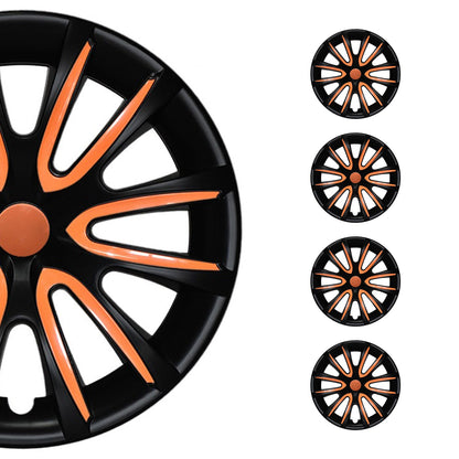 Bicolo Hub Caps Wheel Cover 16" Black Matt & Orange Full Set 4 pcs.