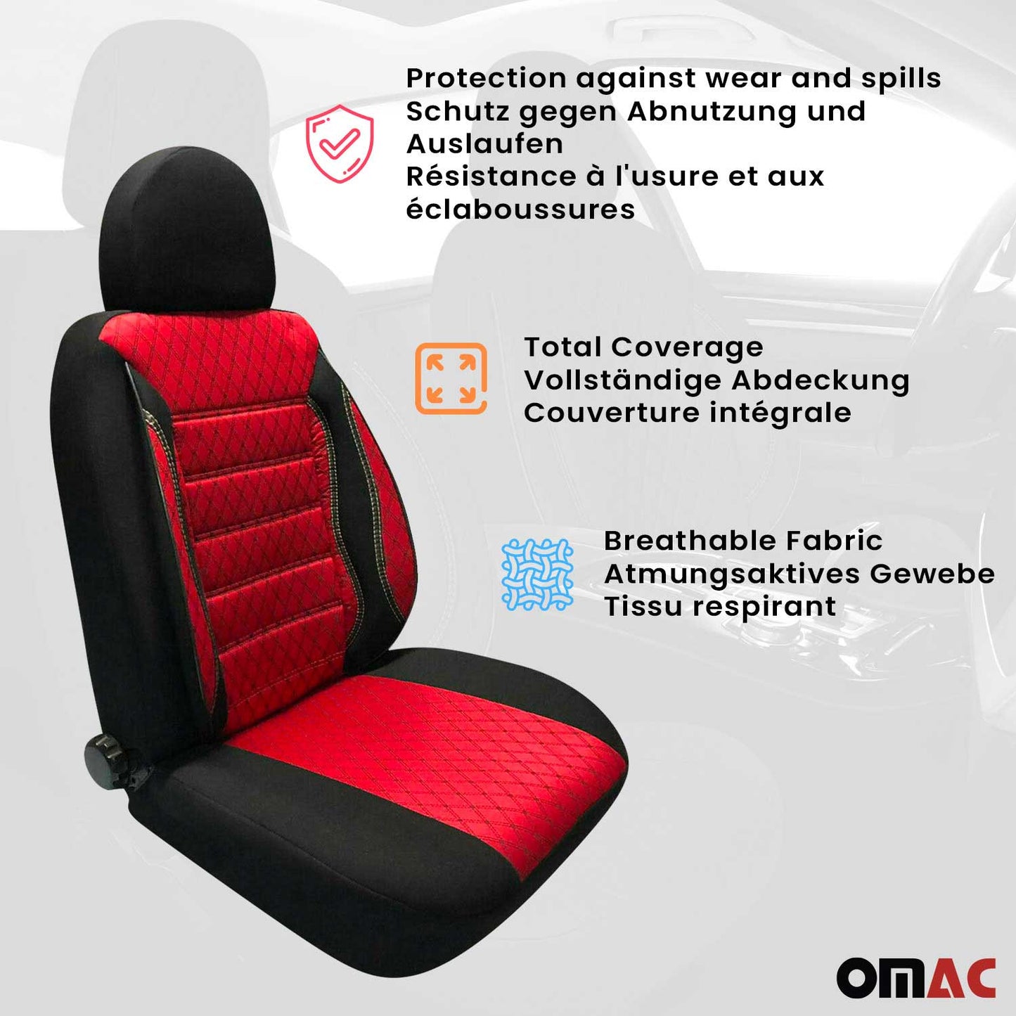 1993-2003 Volkswagen Eurovan Front Car Seat Covers Protector Black Red 2+1 Set