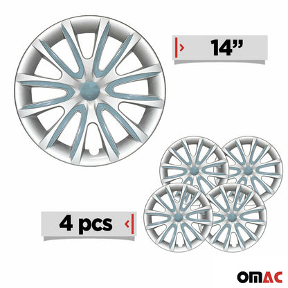 Bicolo Hub Caps Wheel Cover 14" Gray & Hell Blue Full Set 4 pcs.