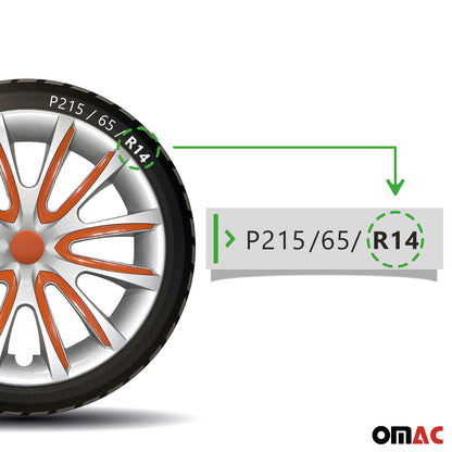 Bicolo Hub Caps Wheel Cover 14" Gray & Orange Full Set 4 pcs.