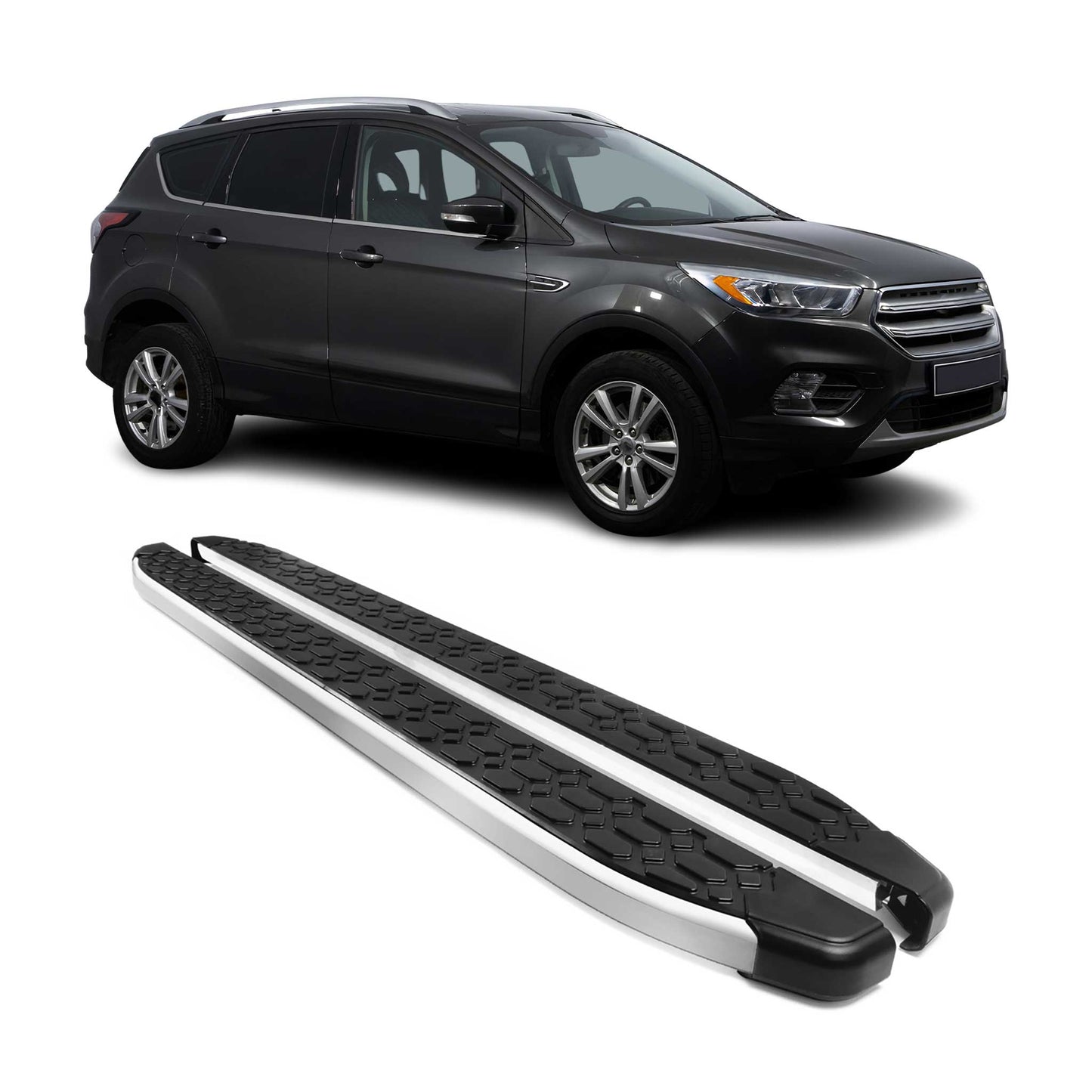 2013-2019 Ford Escape Running Boards Side Steps Silver & Black