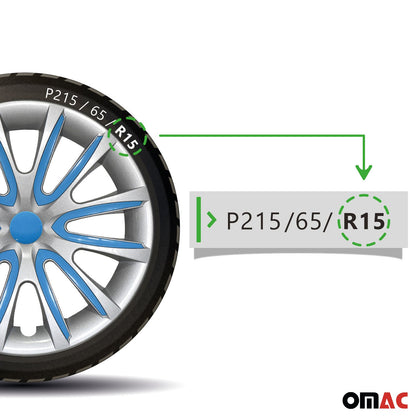 Bicolo Hub Caps Wheel Cover 15" Gray & Blue Full Set 4 pcs.
