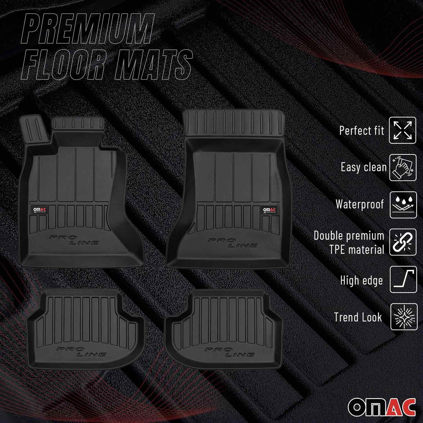2014-2017 BMW 5 Series F10 xDrive Premium Floor Mats Liners Full Set All Weather Heavy Duty Black