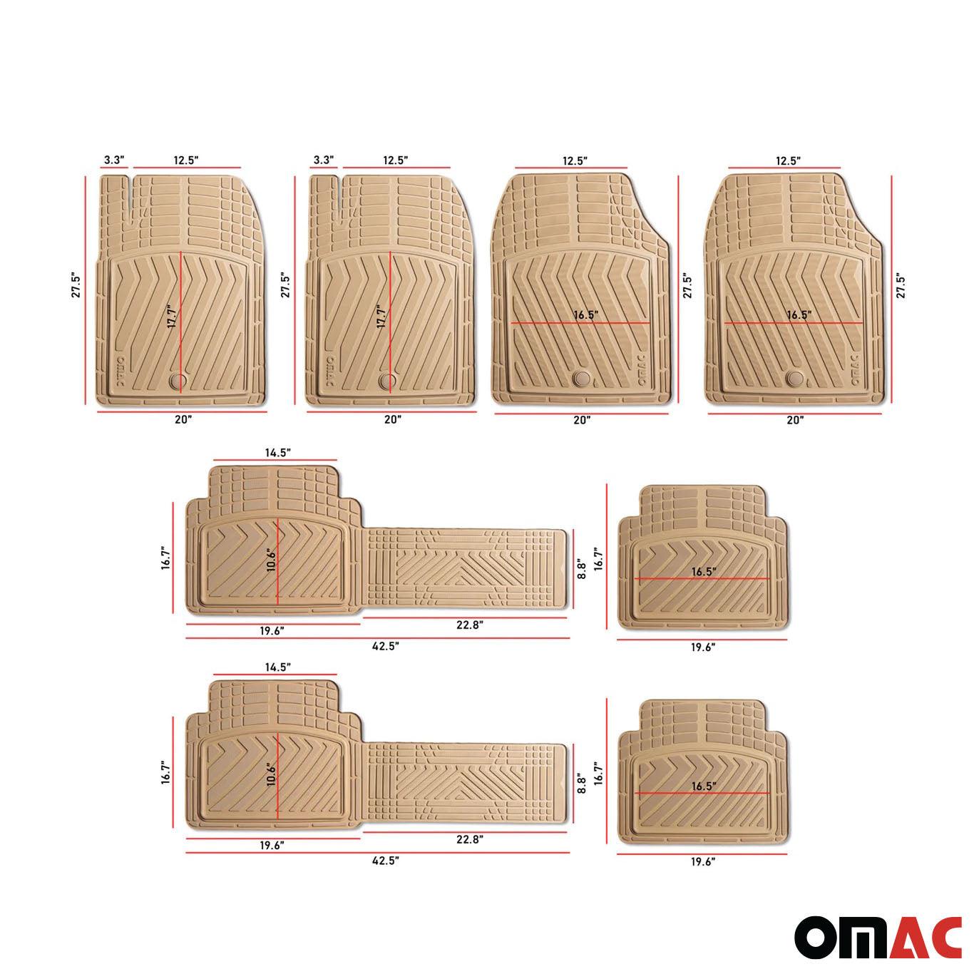 Floor Mats Liner Set All-Weather 3-Row Car Front Rear Universal 6+2Pcs Tan