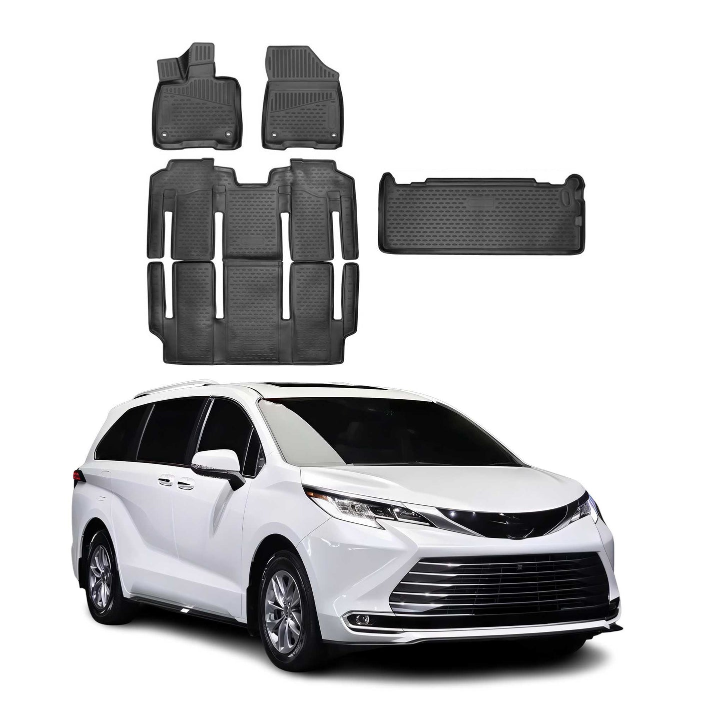 2021-2026 Toyota Sienna 7 Seats Floor Mats & Cargo Liner Full Set Black