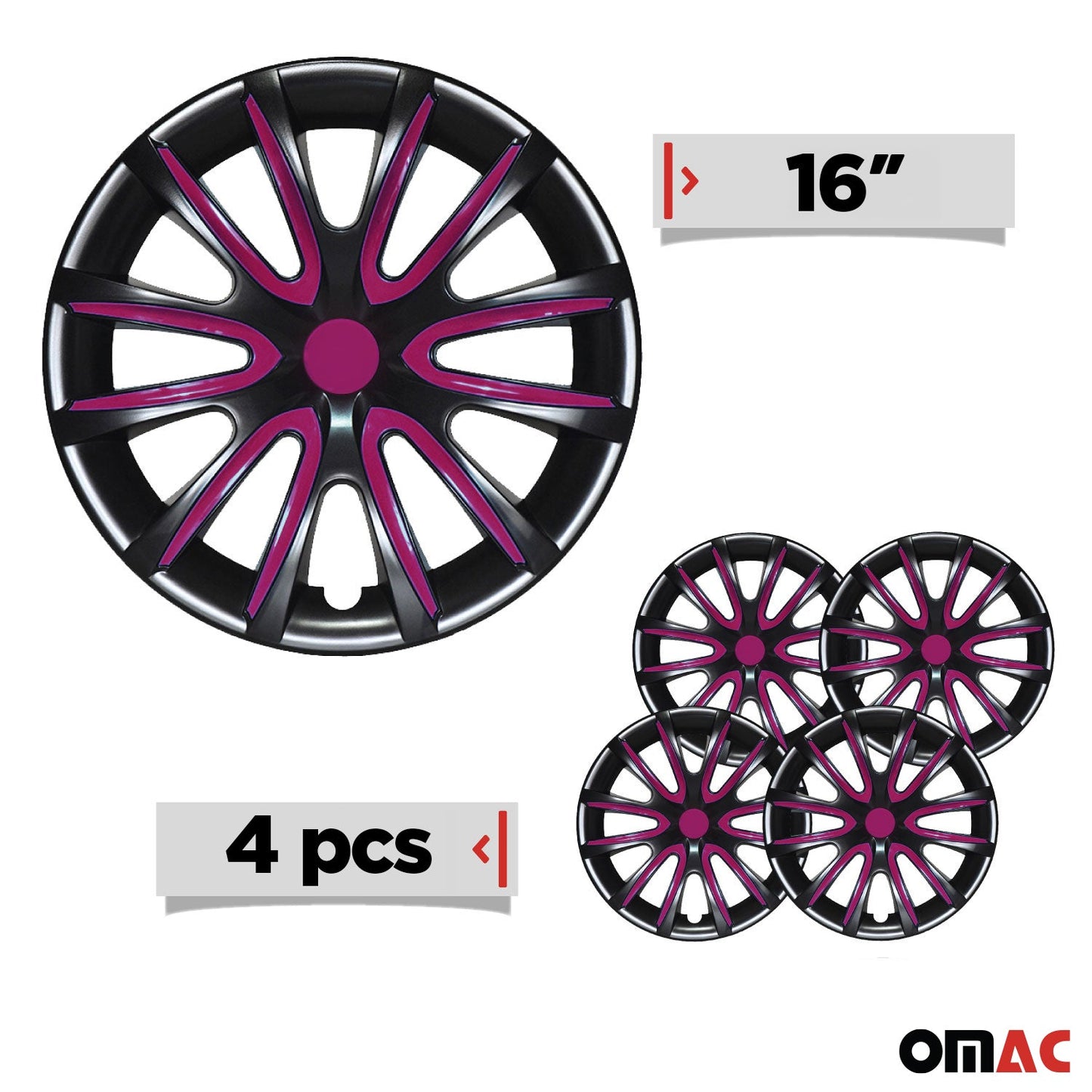 Bicolo Hub Caps Wheel Cover 16" Black & Violet Full Set 4 pcs.