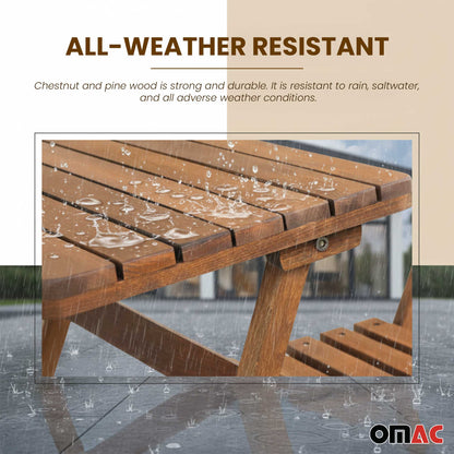 3Pcs Folding Wooden Bistro Set Dining Indoor Outdoor Furniture BBQ Picnic Party