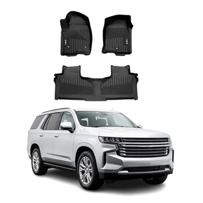 2021-2024 Chevrolet Tahoe Premium Floor Mats Liners First and Second Row Set Black