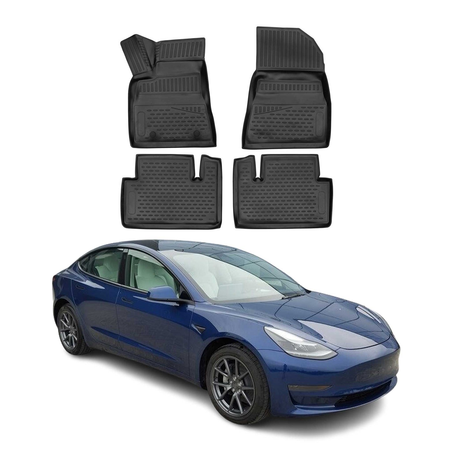 2017-2026 Tesla Model 3 Floor Mats Liners Full Set All Weather Black