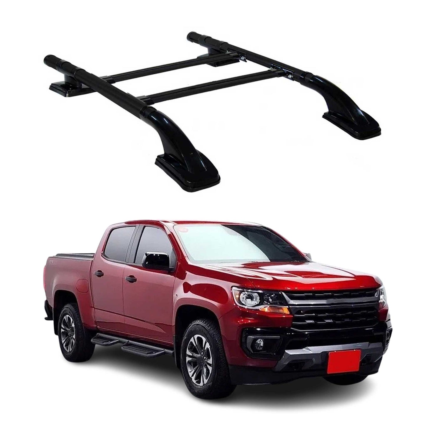 2015-2022 Chevrolet Colorado II Top Roof Rack & Side Rails Black Alu 4Pcs