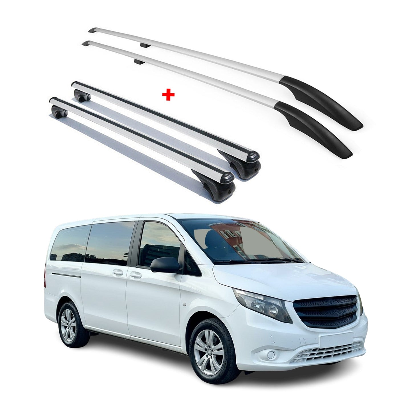 2016-2023 Mercedes Metris L2 MWB Roof Racks & Roof Rails Silver Set