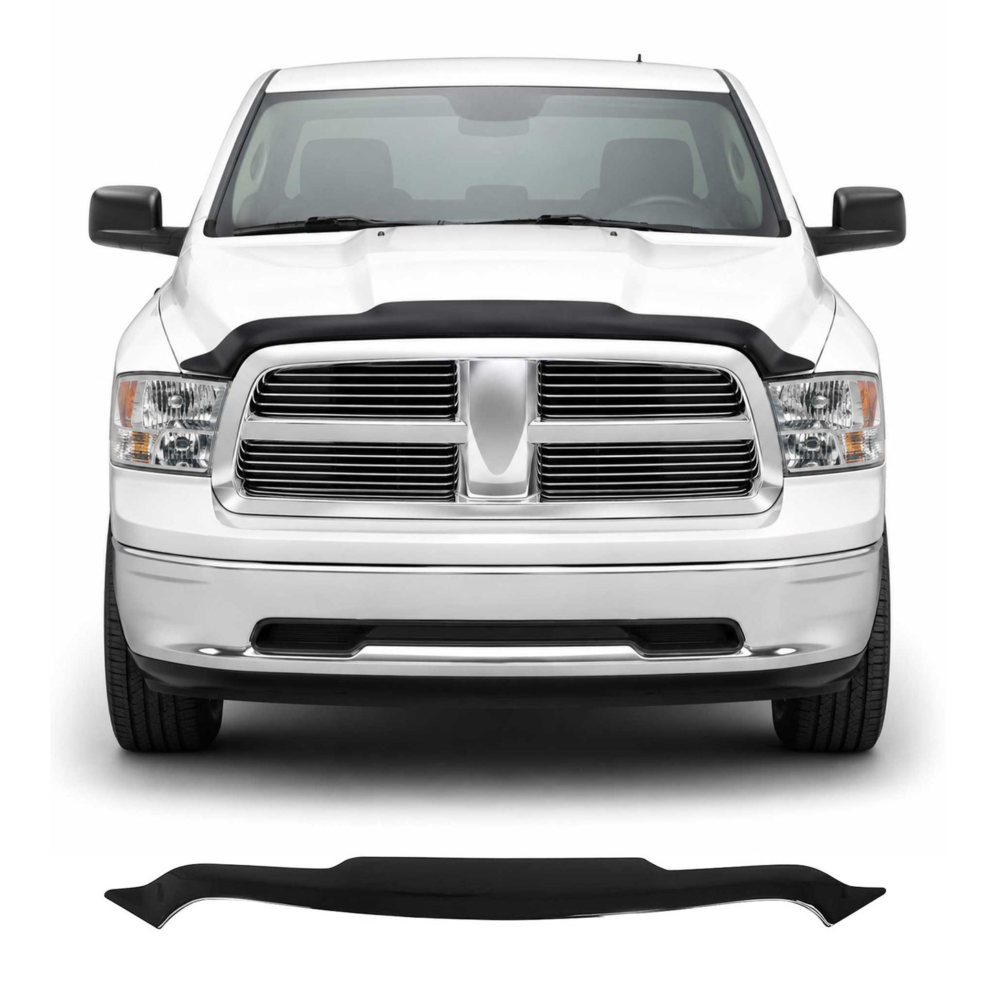 2012-2018 Dodge Ram 1500 2009-2011 / RAM 1500 Front Bug Shield Hood Deflector 1 Pc Smoke Stick Install