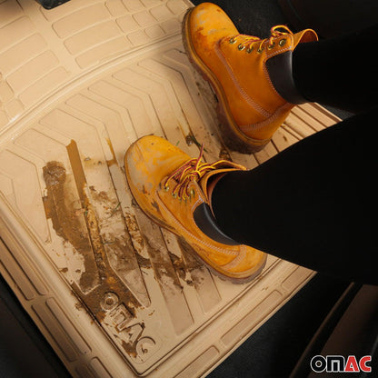 Floor Mats Liner Set All-Weather 3-Row Car Front Rear Universal 6+2Pcs Tan