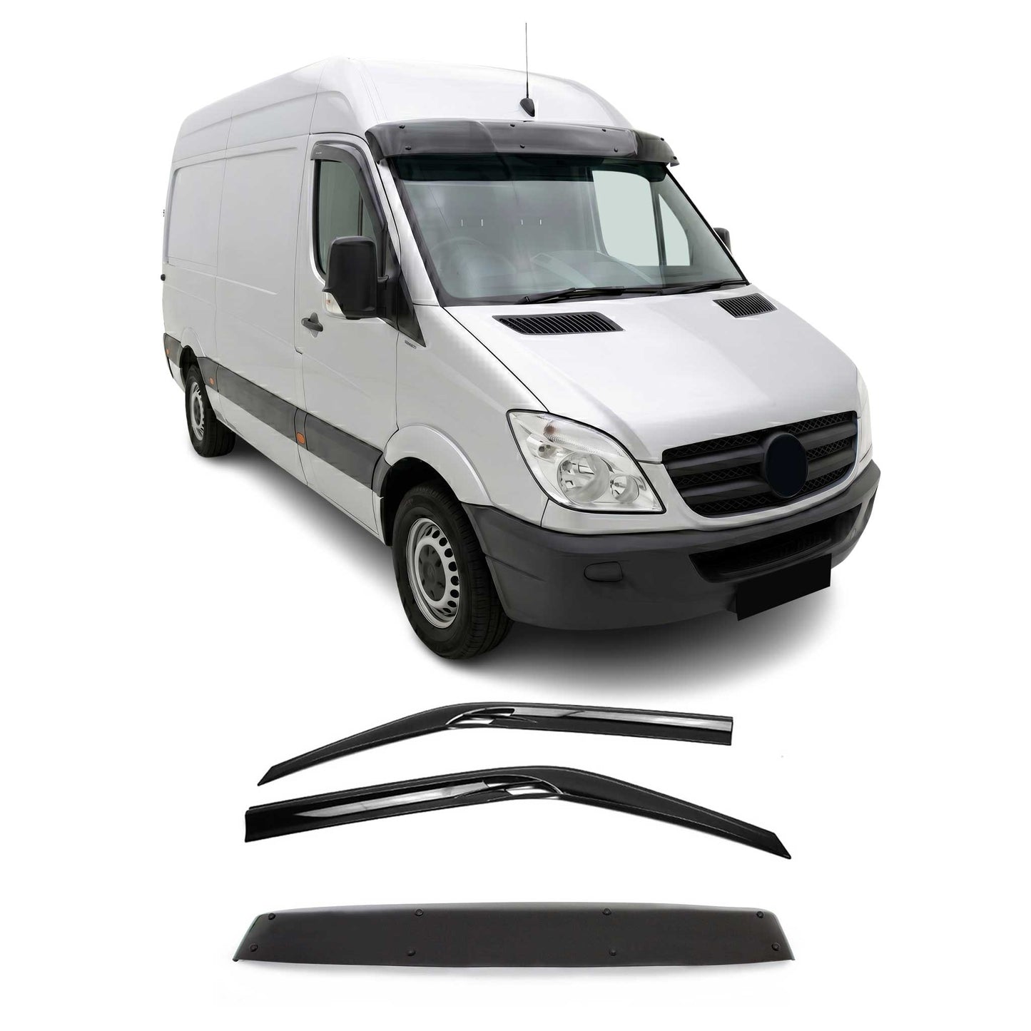 2006-2018 Mercedes Sprinter W906 Windshield Sun Visor & Window Visor Vent Kit 3Pcs Smoke