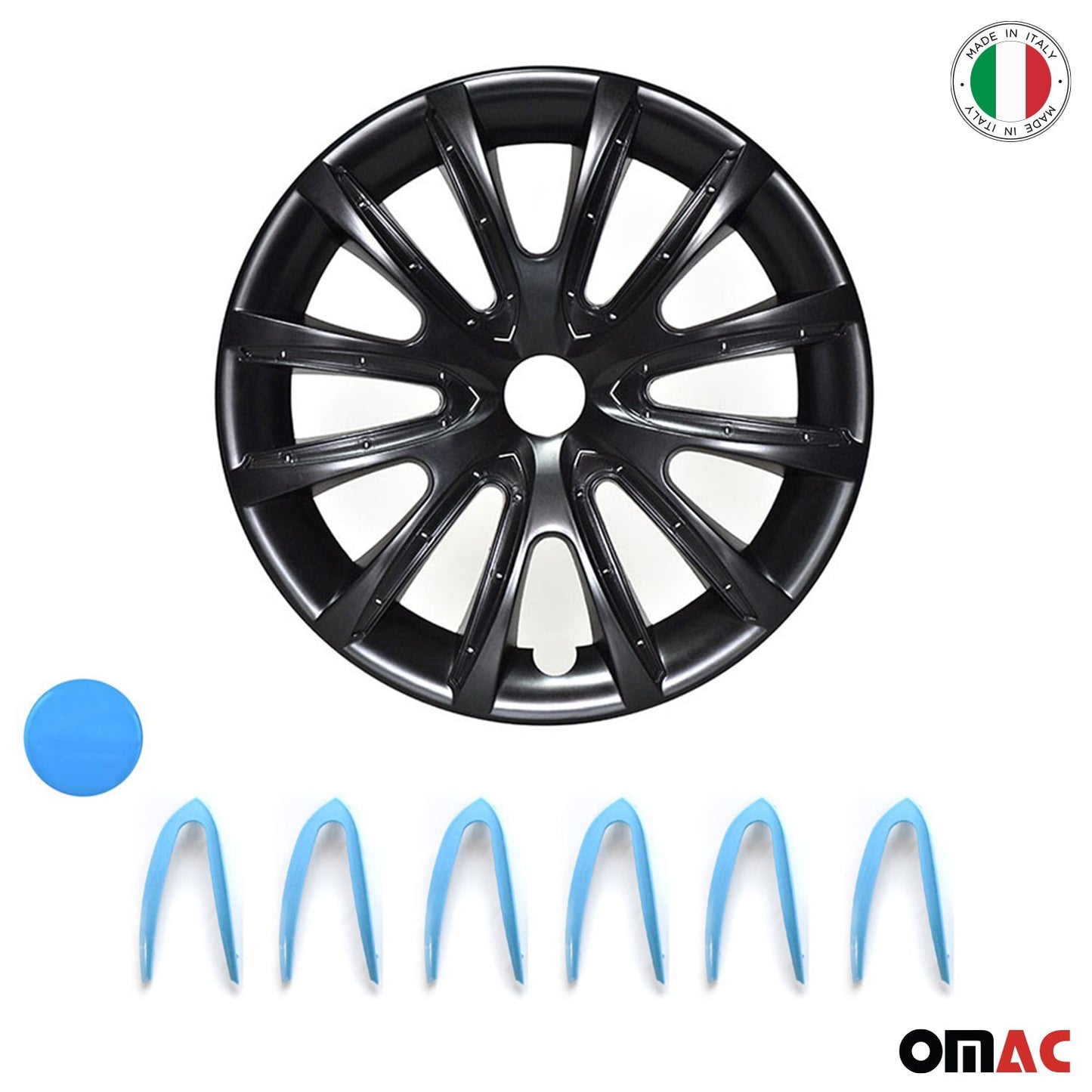 Bicolo Hub Caps Wheel Cover 15" Black & Blue Full Set 4 pcs.