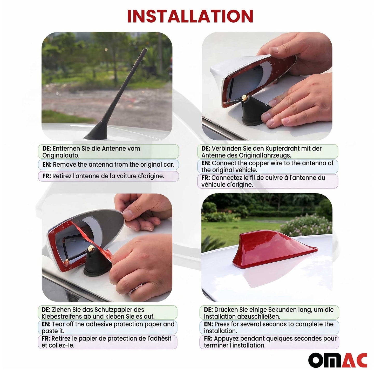 Car Shark Fin Antenna Roof Radio AM/FM Signal Aerial Accessories Red