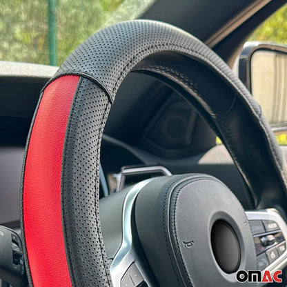 14.5-15.5’’ Steering Wheel Cover Half Moon Red Leather Anti-slip Breathable