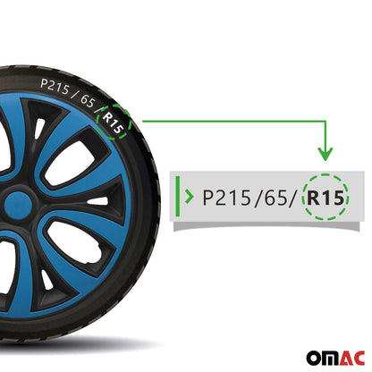ColorFlex Hub Caps Wheel Cover 15" Black Matt & Blue Full Set 4 pcs.