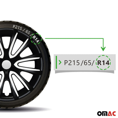 Bicolo Hub Caps Wheel Cover 14" Black Matt & White Full Set 4 pcs.