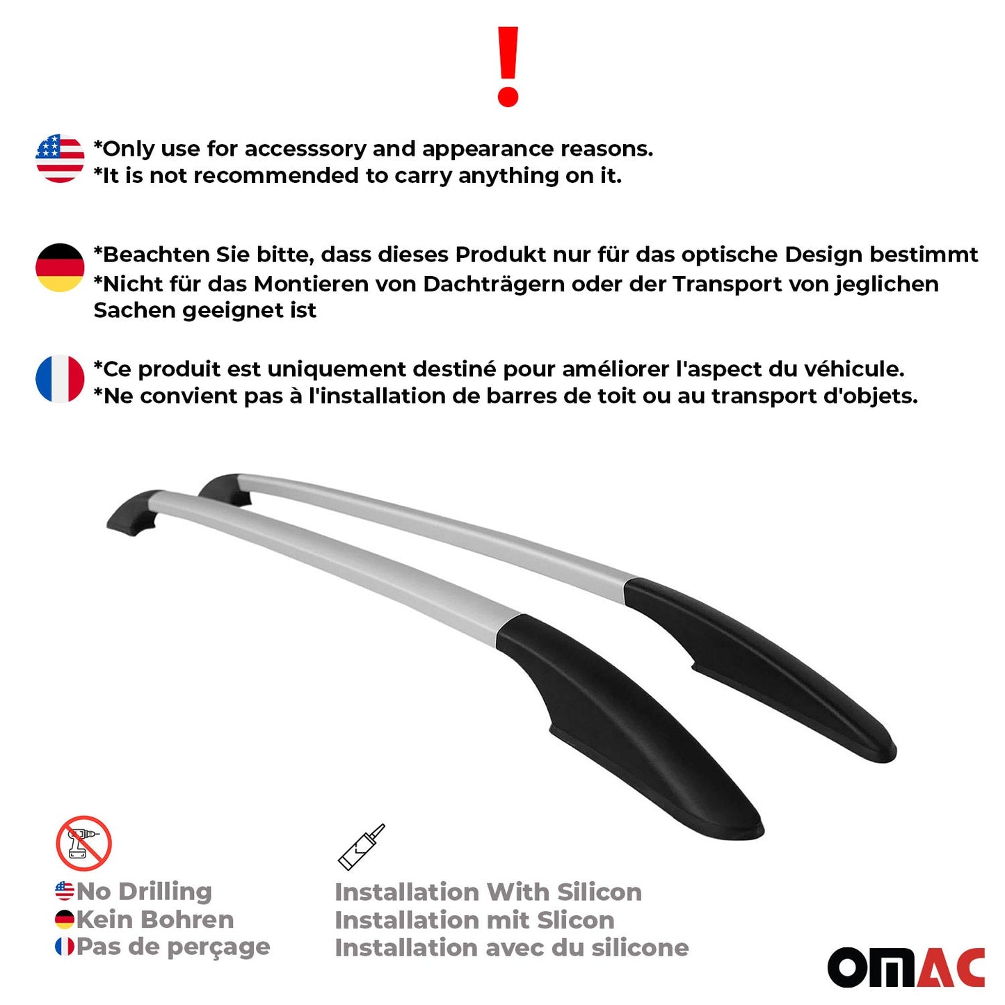 2004-2013 Mazda 3 Roof Rack Rails Side Rails Aluminium Silver 2 Pcs